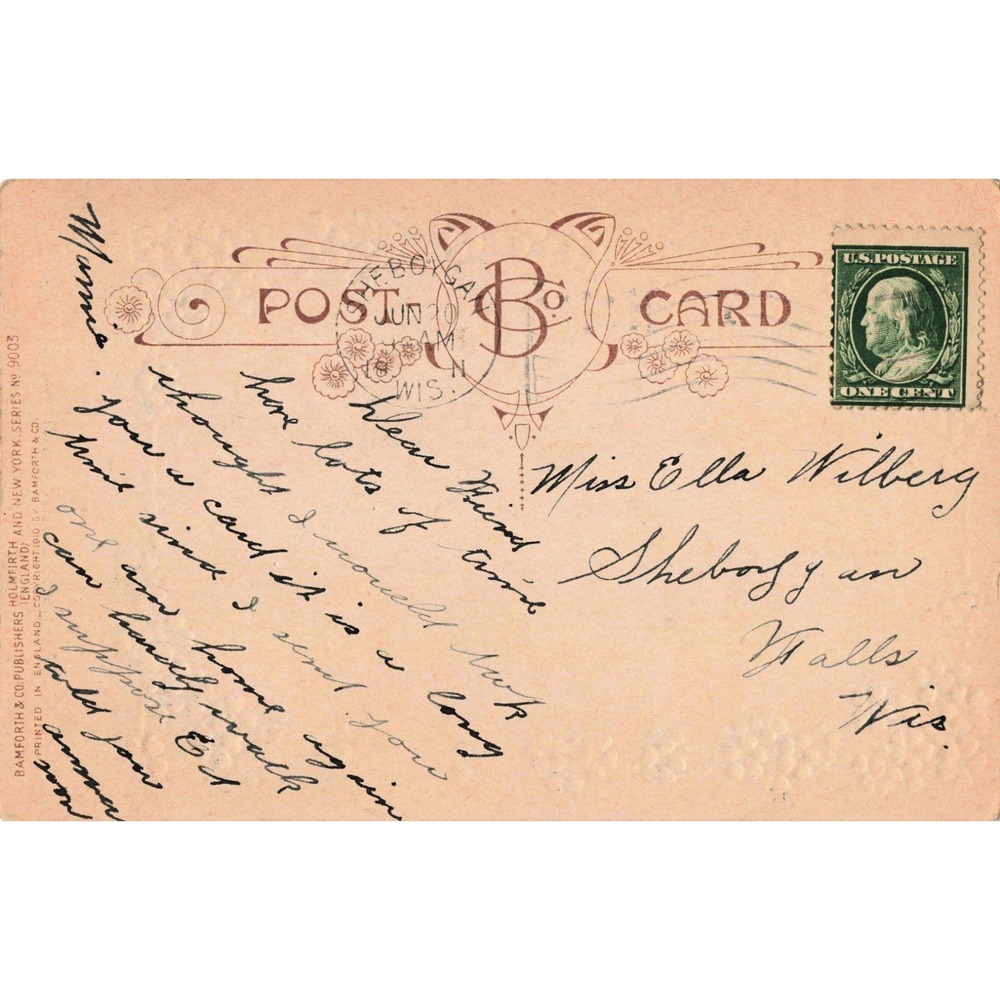 Antique 1910 RPPC Bamforth Postcard Romantic Couple Forget-Me-Nots 9003 - Picture 2 of 2